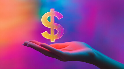 Hands gently cupping a glowing pastel bright 3d dollar sign against a bright background, symbolizing financial protection, security, wealth preservation, investment safety, and economic stability