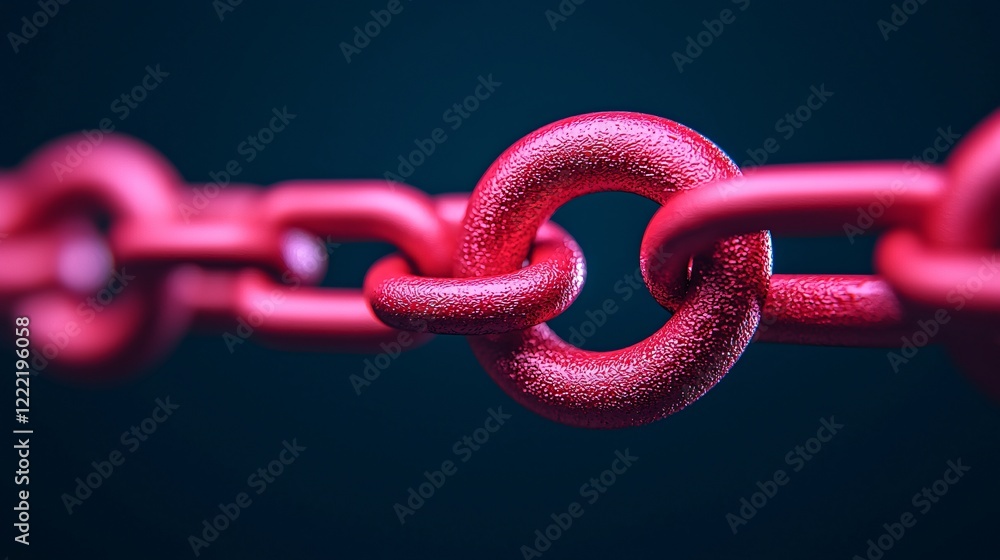 Poster close up of interlocking red metal chain links strength connection concept
