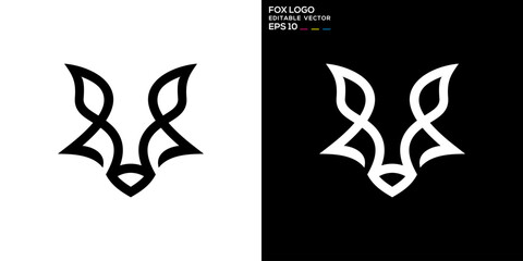 Fox logo with thick line style. Animal, wild. Vector icon symbol design template EPS 10.