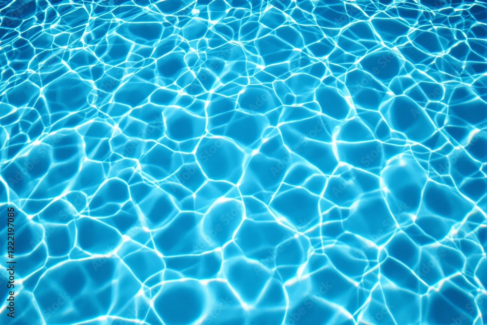 Poster abstract view of sunlight refracting on a bright blue water surface, forming rippling patterns.