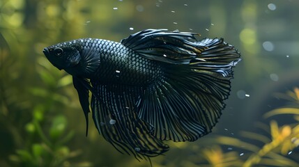 Obraz premium black betta fish swimming in planted aquarium