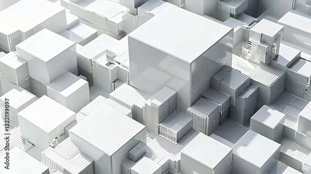 Aufkleber abstract 3d white cubes grid pattern geometric shapes modern architecture digital art background