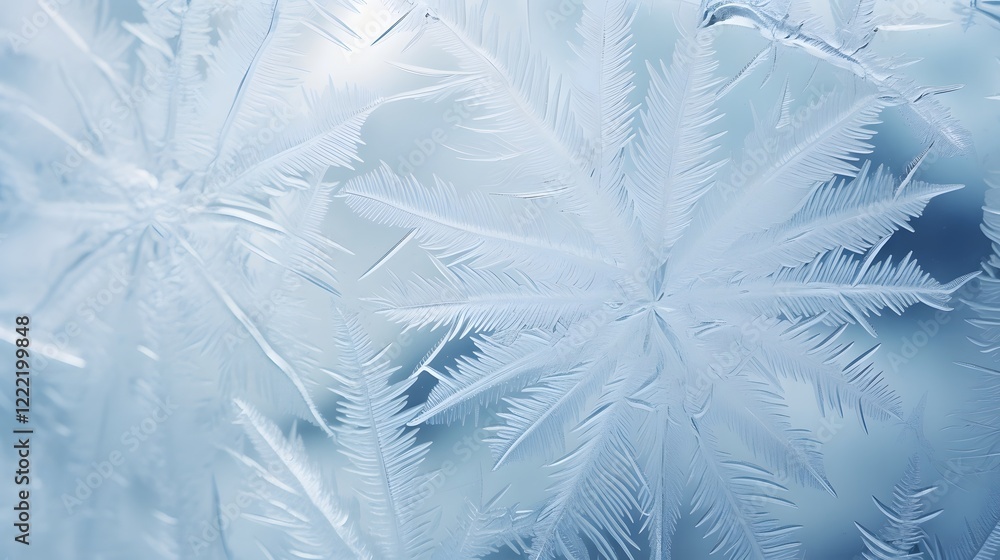Poster captivating macro shot showcasing the intricate and mesmerizing frost patterns formed on a transpare
