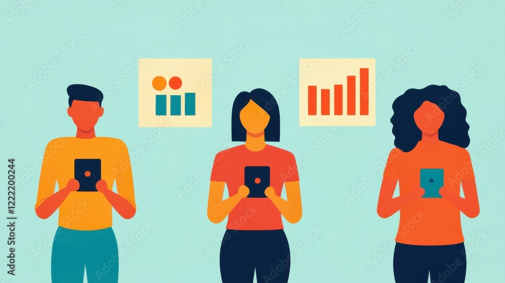 Aufkleber engaging audience with mobile data analytics modern office infographic design bright environment use