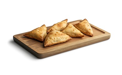A wooden board with golden-brown pastries.