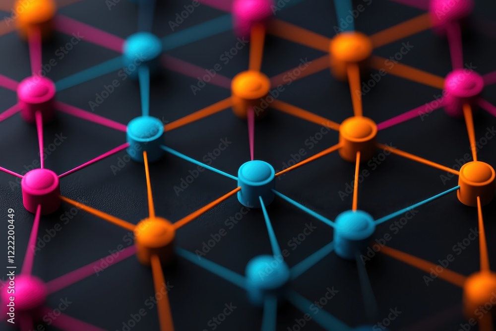 Poster dynamic colorful network connections abstract design digital art studio setting close-up perspective