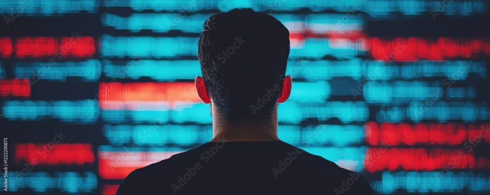 Poster analyzing digital data trends office space infographic technology rear view data visualization insig