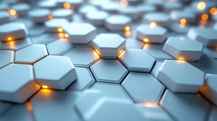 Fototapeta premium Technological network with glowing hexagonal connections. Generative AI