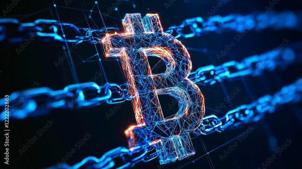 Aufkleber secure bitcoin cryptocurrency blockchain technology concept digital currency symbol with chains