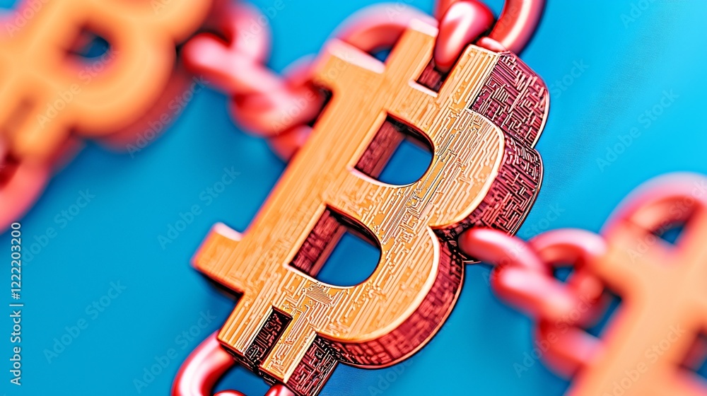 Aufkleber secure bitcoin cryptocurrency blockchain technology concept 3d render of interlinked bitcoin symbols