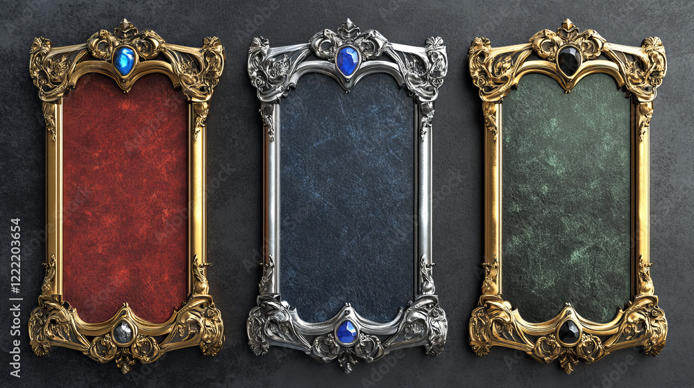 Poster empty rectangle frames in medieval style for game ui design. vector cartoon set of user interface el