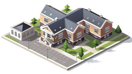 isometric school building 3d illustration