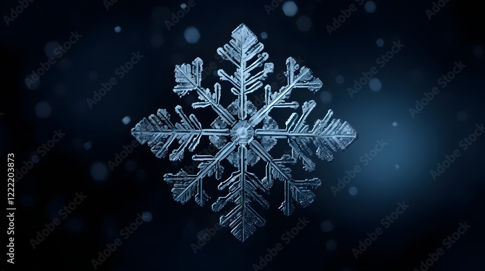 Poster captivating close up shot of an intricately detailed snowflake against a dark background showcasing 
