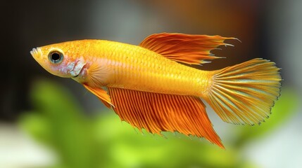 Fototapeta premium A close-up of a vibrant, single tropical fish with shimmering scales, swimming gracefully in crystal-clear water.