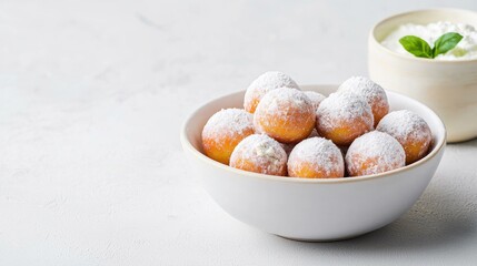 Sweet Sugar-Coated Pastry Balls with Creamy Yogurt Dip