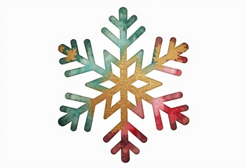 Simple Winter Snowflake, Mint, Blush Pink, Gold, Watercolor Clipart, Isolated White, Clean Design, High Definition, Single Object, Pastel Graphic, Festive Design
