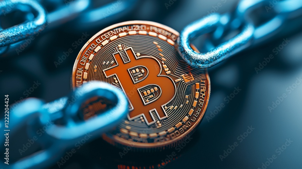 Poster secure bitcoin cryptocurrency blockchain technology digital currency secured by chain