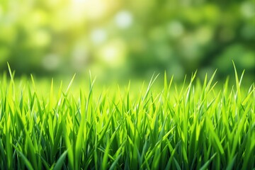 Close-up view of vibrant green grass blades with a blurred sunny background.