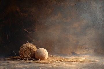 Natural texture with straw balls against a muted background.