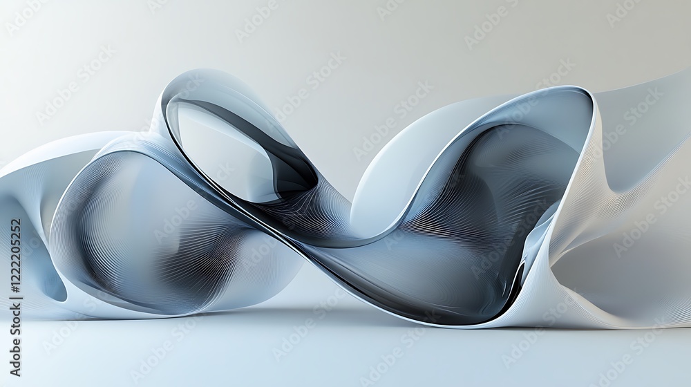 Poster 3d rendering of abstract wave shape with digital art design of liquid curve blend of grey white colo