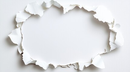 Fototapeta premium Torn hole in a white sheet of paper revealing a blank background with copy space.