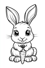 A cute cartoon bunny rabbit holding a carrot.