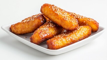 Crispy Fried Bananas with Sesame Seeds and Caramel Glaze