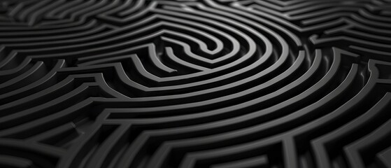 Intricate black fingerprint maze labyrinth pattern – Abstract biometric-inspired background wallpaper with detailed swirling lines