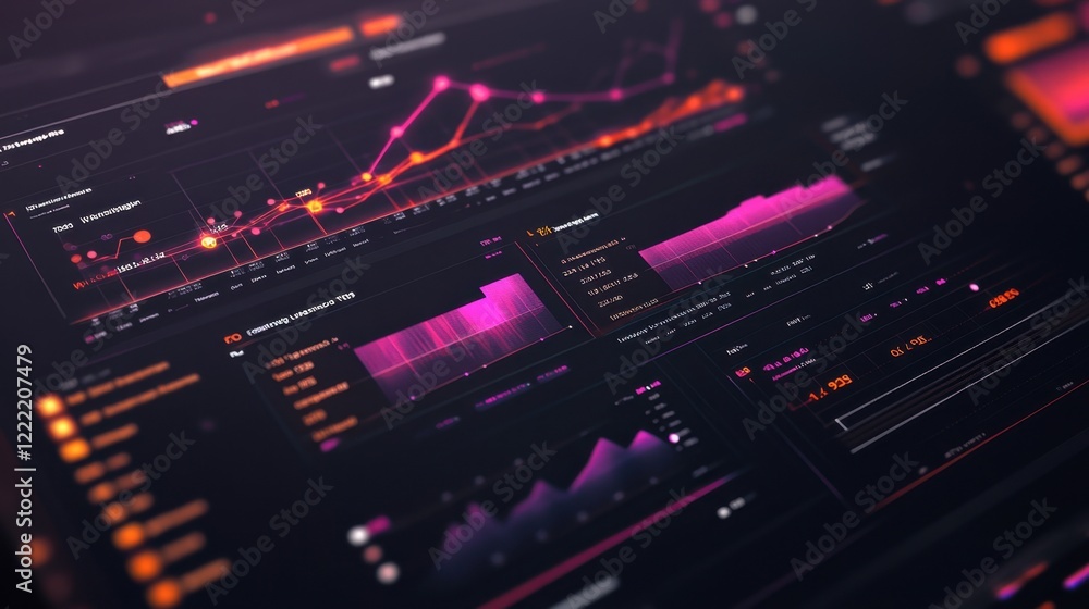 Poster a digital dashboard illustration showcasing interactive data charts and analytics, featuring vibrant