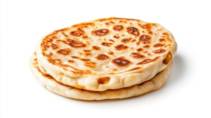 Golden Brown Flatbread Isolated on White Background