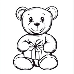 Fototapeta premium A cute teddy bear with a big smile holds a gift in its paws.