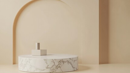 Minimalist Beige and Marble Product Display Podium