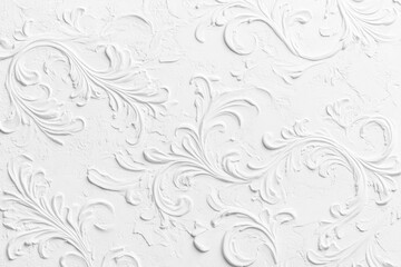White textured background with embossed floral pattern.