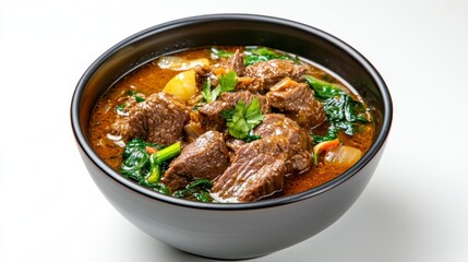 Fototapeta premium Hearty Beef Stew in a Dark Bowl