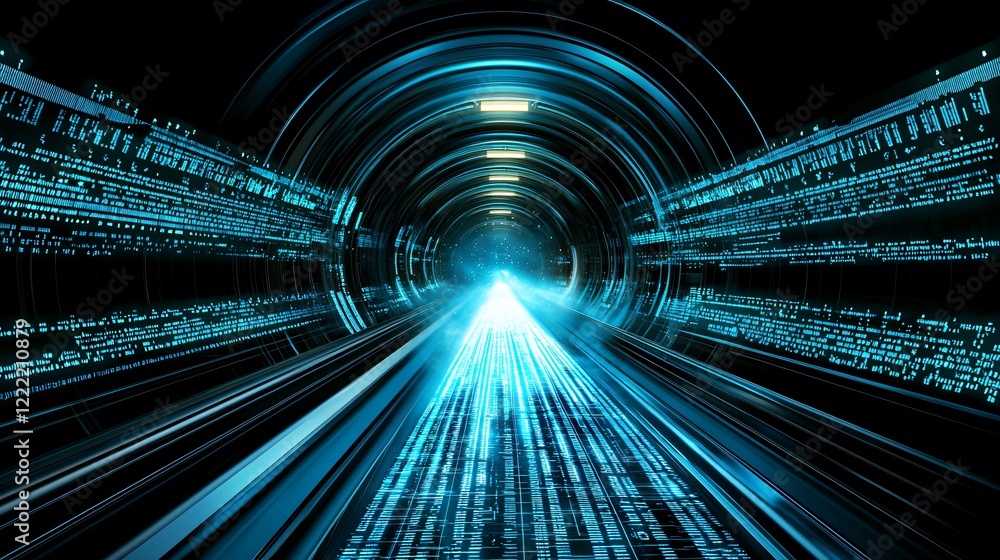 Wall mural futuristic digital tunnel data stream cyberspace technology abstract background