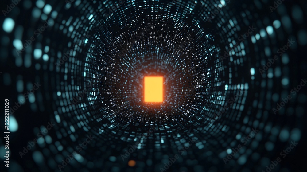 Sticker abstract digital tunnel glowing orange portal futuristic data stream technology background