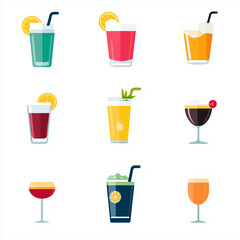 Colorful beverage illustrations on white background