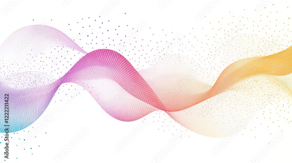 Poster abstract flowing colorful line with dots on white background, used for graphic design and tech