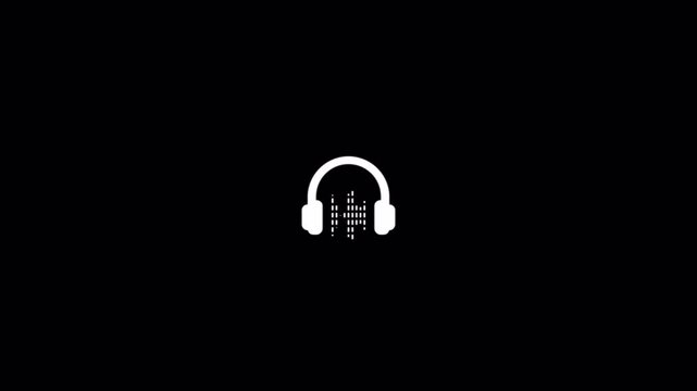  Headphone sound wave animation on background with dynamic audio visual effects. Animated sound wave visuals with headphones on a transparent background for audio effects

