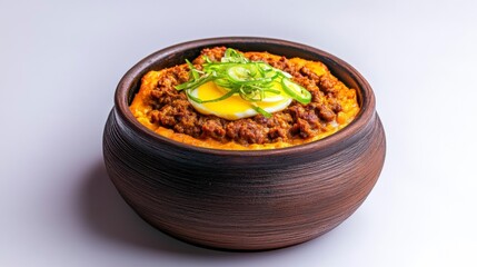 Savory Ground Meat and Egg Dish in Earthenware Pot
