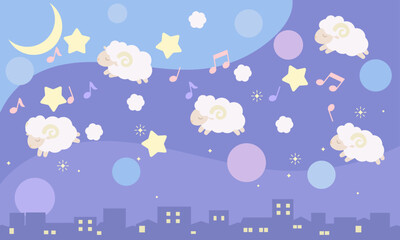ひつじと星と音符のイラスト