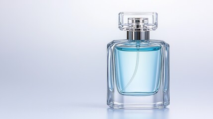 Blue perfume bottle on white background, studio shot, for beauty ads