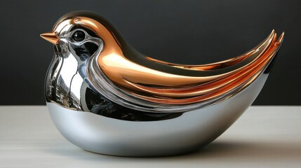 Elegant Copper and Chrome Bird Figurine
