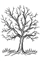 Naklejka premium A simple line drawing of a bare tree with a thick trunk and roots.