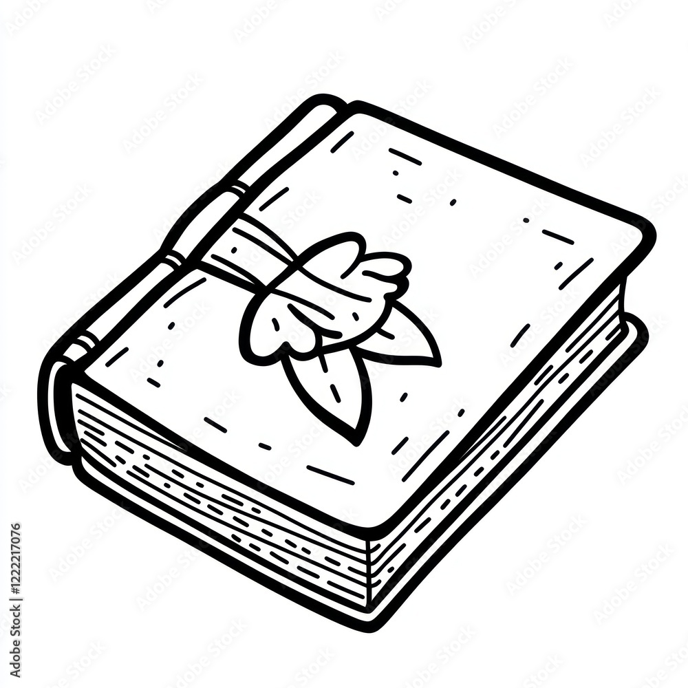 Poster a simple line drawing of a closed book with a bookmark.