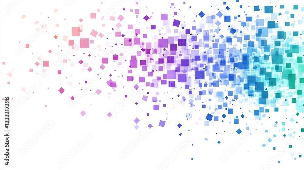 Poster colorful abstract square particles float on white background suitable for digital design