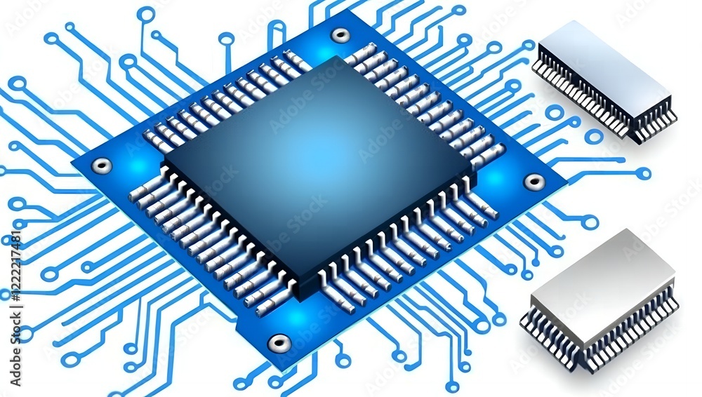 Poster advanced microprocessor technology high resolution of cpu chip with circuit board