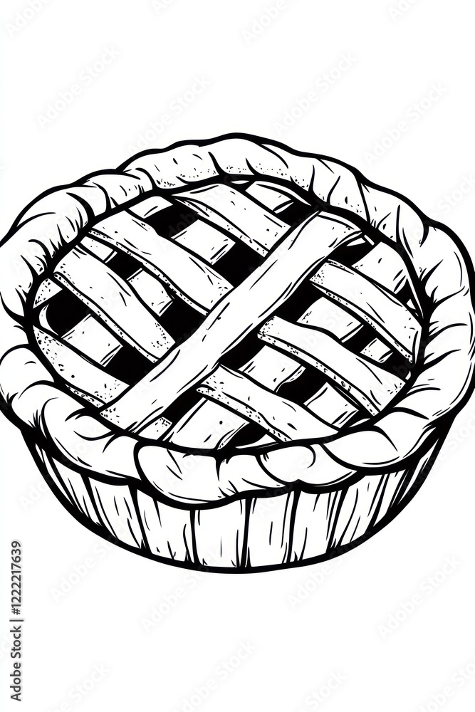 Poster a simple line drawing of a pie with a lattice crust.