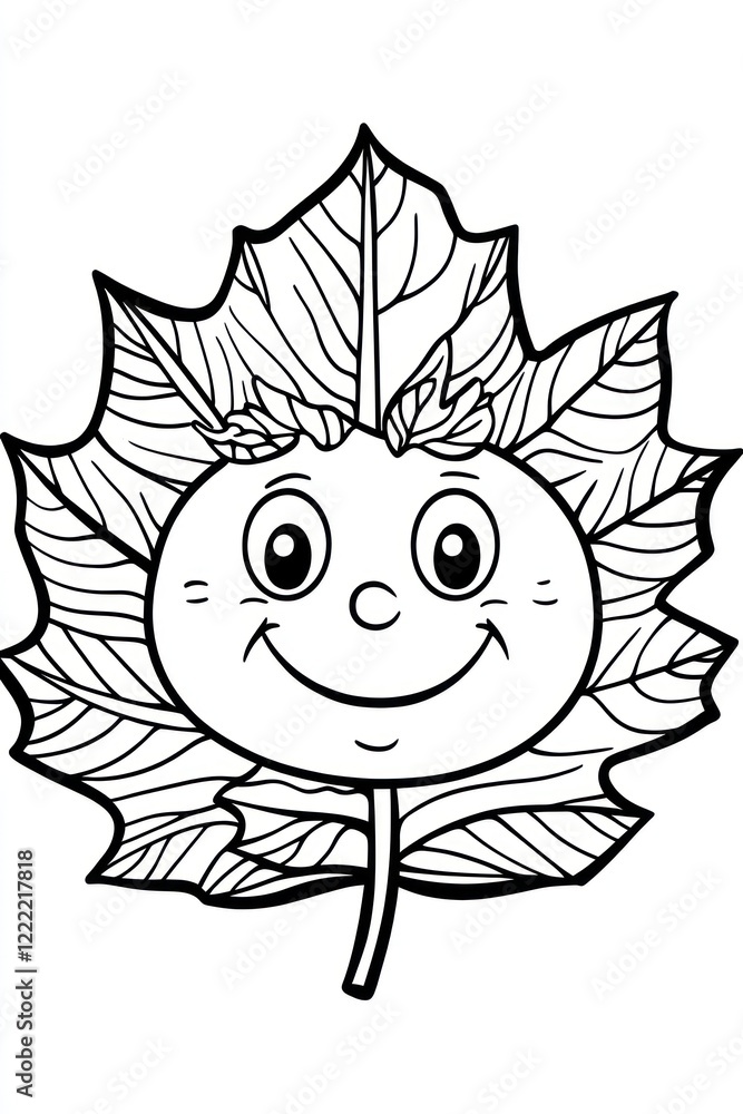 Aufkleber a simple line drawing of a smiling leaf with a face.