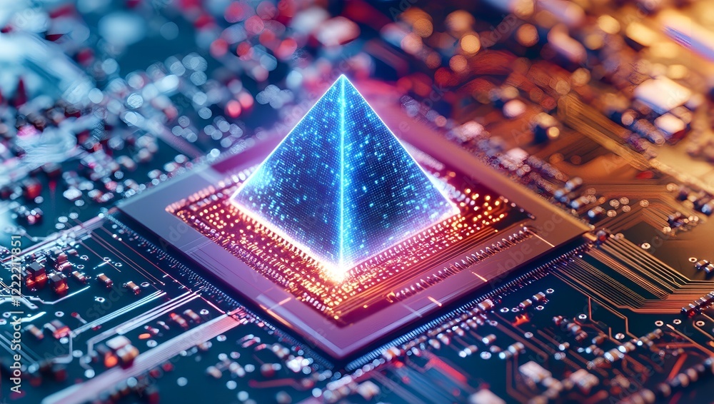 Aufkleber futuristic pyramid data structure on illuminated circuit board digital technology concept